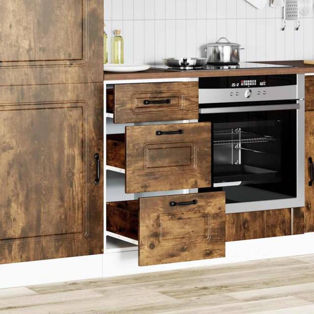 Berkfield Home Kitchen Base Cabinet Kalmar Smoked Oak Engineered Wood - image 1