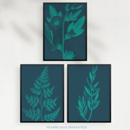 Artery8 Wall Art Print Pack of 3 A4 Teal Turquoise Leaves Plant Frond & Tree Blooms Botanical Living Room s Set - thumbnail 5
