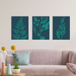Artery8 Wall Art Print Pack of 3 A4 Teal Turquoise Leaves Plant Frond & Tree Blooms Botanical Living Room s Set - thumbnail 2