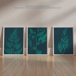 Artery8 Wall Art Print Pack of 3 A4 Teal Turquoise Leaves Plant Frond & Tree Blooms Botanical Living Room s Set - thumbnail 6