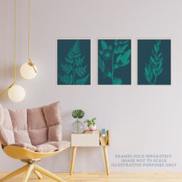 Artery8 Wall Art Print Pack of 3 A4 Teal Turquoise Leaves Plant Frond & Tree Blooms Botanical Living Room s Set - thumbnail 3