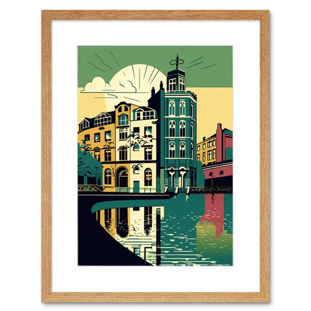"Artery8 Wall Art Print Leeds City Architecture Waterfront Artwork Framed 9X7 Inch in Beige - Size: W7"" x H9""" - image 1