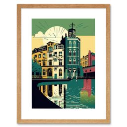"Artery8 Wall Art Print Leeds City Architecture Waterfront Artwork Framed 9X7 Inch in Beige - Size: W7"" x H9""" - thumbnail 1