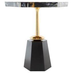 Orsina Metallic Hexagonal Base Side Table, Bedside Table With Bevelled Edges, Accent Table With Golden Aluminum Stand in Black - thumbnail 3