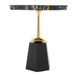 Orsina Metallic Hexagonal Base Side Table, Bedside Table With Bevelled Edges, Accent Table With Golden Aluminum Stand in Black - thumbnail 2