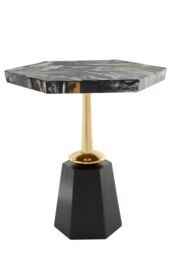 Orsina Metallic Hexagonal Base Side Table, Bedside Table With Bevelled Edges, Accent Table With Golden Aluminum Stand in Black - thumbnail 7