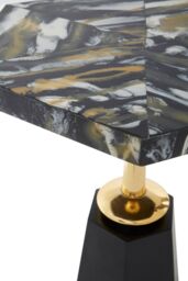 Orsina Metallic Hexagonal Base Side Table, Bedside Table With Bevelled Edges, Accent Table With Golden Aluminum Stand in Black - thumbnail 5