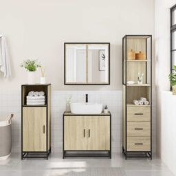 Berkfield Home Bathroom Cabinet Sonoma Oak 35x37.5x166 cm Engineered Wood in Brown - thumbnail 3