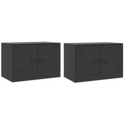 Berkfield Home TV Cabinets 2pcs Black 67x39x44 cm Steel - Size: 67 x 39 x 44 cm - thumbnail 3