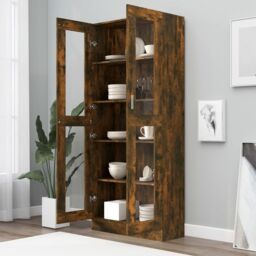 Berkfield Home Vitrine Cabinet Smoked Oak 82.5x30.5x185.5 cm Engineered Wood in Brown - thumbnail 6