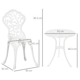 OUTSUNNY Aluminium Bistro Set Garden Coffee Table Chair Outdoor Dining Set in White - thumbnail 3