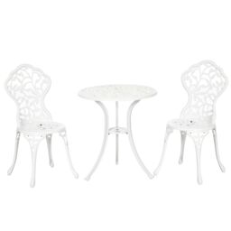 OUTSUNNY Aluminium Bistro Set Garden Coffee Table Chair Outdoor Dining Set in White - thumbnail 2