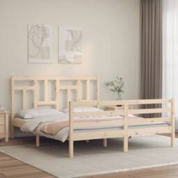Berkfield Home Beautiful Bed Frame with Headboard 160x200 cm Solid Wood in Natural - thumbnail 2