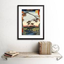 "Artery8 Painting Japanese Woodblock Maple Tree Mountains 12x16"" Framed Art - Size: W12"" x H16""" - thumbnail 2