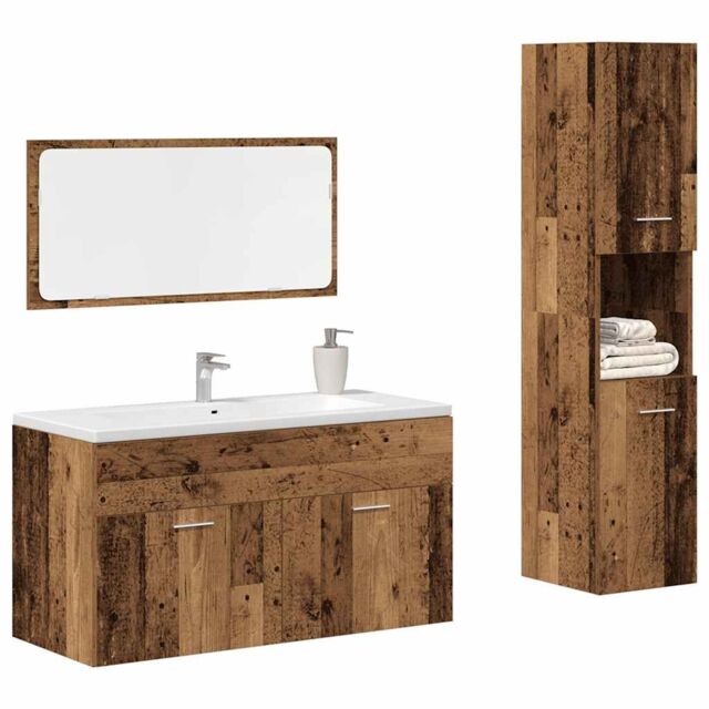 Berkfield Home 3 Piece Bathroom Furniture Set Old Wood Engineered Wood in Brown