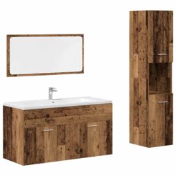 Berkfield Home 3 Piece Bathroom Furniture Set Old Wood Engineered Wood in Brown - thumbnail 2