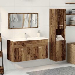 Berkfield Home 3 Piece Bathroom Furniture Set Old Wood Engineered Wood in Brown - thumbnail 3
