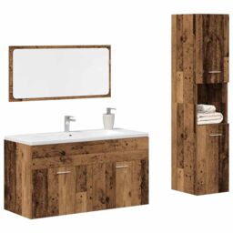 Berkfield Home 3 Piece Bathroom Furniture Set Old Wood Engineered Wood in Brown - thumbnail 1