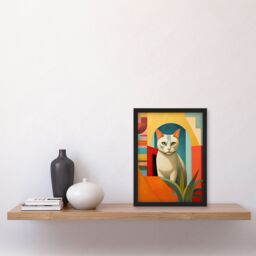 "Artery8 Abstract Cubist Cat & Plant Feline Geometric Contemporary Artwork Art Print Framed Poster Wall Decor in Black - Size: W12"" x H16""" - thumbnail 4