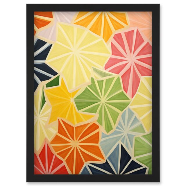 Artery8 Wall Art Print Colourful Slices of Star Fruit Bright Watercolour Painting Abstract Carambola Kitchen Artwork Framed A4 in Black - image 1