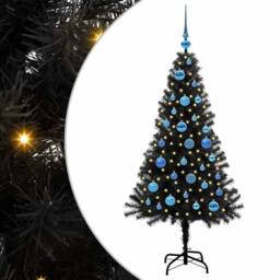 Berkfield Home Christmas Tree with 150 LEDs with Stand Black 150 cm PVC - thumbnail 2