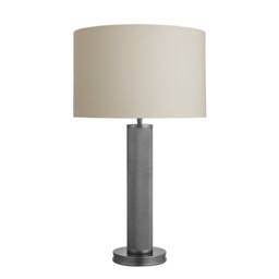 Industville Knurled Pillar Table Lamp - Pewter - Cotton Drum Shade in Dark Grey - Size: Medium - thumbnail 1