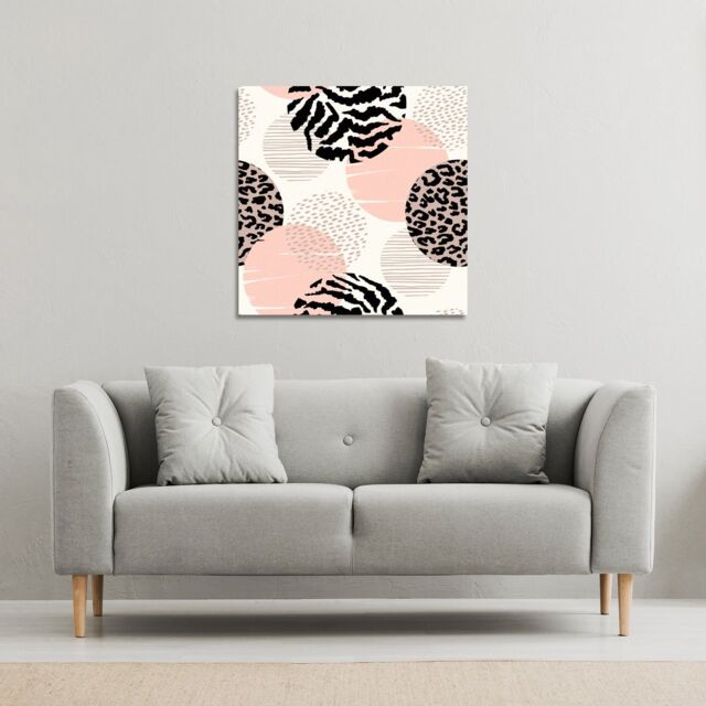 Benjamin Tate Design Abstract geometrics with animal print & circles (Canvas Print) / 77 x 77 x 4cm in Natural - Size: 77 x 77 x 4 cm - image 1