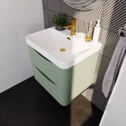 Balterley Arch Bathroom Wall Hung 2 Drawer Vanity, Ceramic Basin, Green, 600mm in Green - thumbnail 3