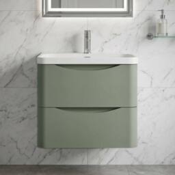 Balterley Arch Bathroom Wall Hung 2 Drawer Vanity, Ceramic Basin, Green, 600mm in Green - thumbnail 6