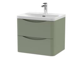 Balterley Arch Bathroom Wall Hung 2 Drawer Vanity, Ceramic Basin, Green, 600mm in Green