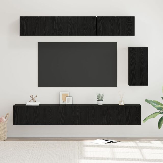 Berkfield Home with Shelf Wall-mounted Other with Storage with Door 6 pcs Black oak 100 x 30 x 30 cm Engineered wood - image 1