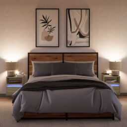 Berkfield Home Wall-mounted Bedside Cabinets with LED Lights 2 pcs Sonoma Oak in Brown - thumbnail 4