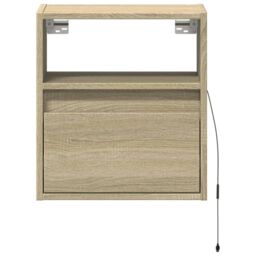 Berkfield Home Wall-mounted Bedside Cabinets with LED Lights 2 pcs Sonoma Oak in Brown - thumbnail 6