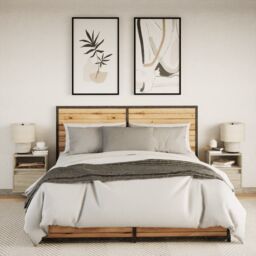 Berkfield Home Wall-mounted Bedside Cabinets with LED Lights 2 pcs Sonoma Oak in Brown - thumbnail 5