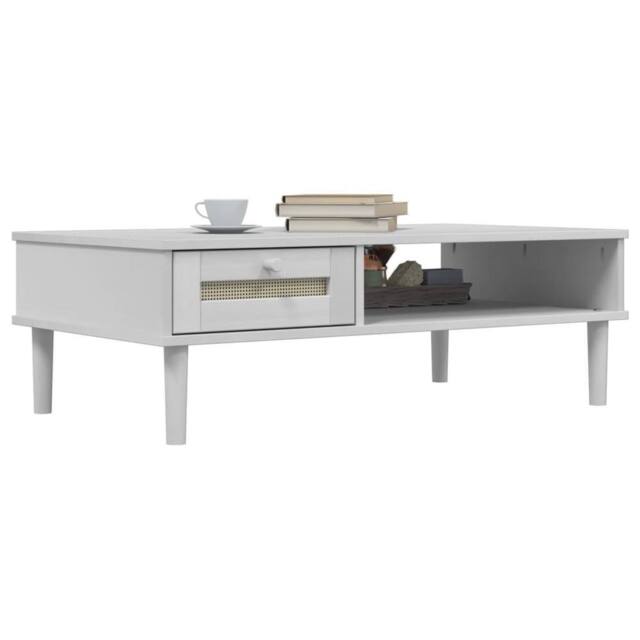 Berkfield Home Beautiful Coffee Table SENJA Rattan Look White 100x55x33 cm Solid Wood - Size: 100 x 55 x 33 cm - image 1