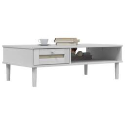 Berkfield Home Beautiful Coffee Table SENJA Rattan Look White 100x55x33 cm Solid Wood - Size: 100 x 55 x 33 cm