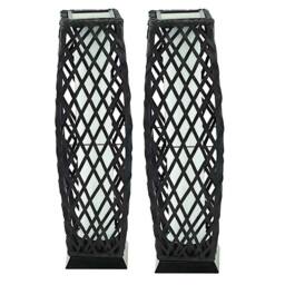 Gr8 Garden 2 Solar Rattan Lantern LED Garden Floor Lamps in Dark Grey - thumbnail 2