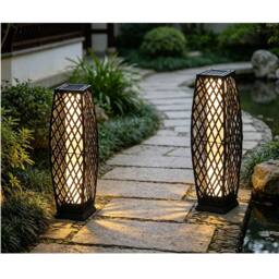 Gr8 Garden 2 Solar Rattan Lantern LED Garden Floor Lamps in Dark Grey - thumbnail 5