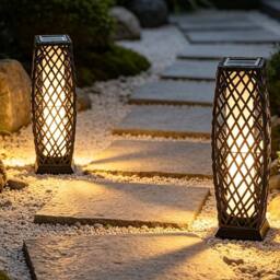 Gr8 Garden 2 Solar Rattan Lantern LED Garden Floor Lamps in Dark Grey - thumbnail 4