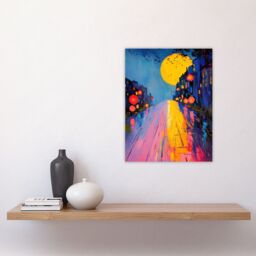 "Artery8 Full Moon Night City Street Colourful Abstract Wall Art Print - Size: W24"" x H32""" - thumbnail 4
