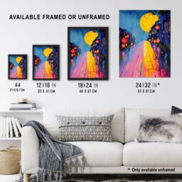 "Artery8 Full Moon Night City Street Colourful Abstract Wall Art Print - Size: W24"" x H32""" - thumbnail 3