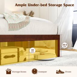 Costway King Size Bed Frame Solid Wood Platform Bed w/Retro Headboard in Walnut - thumbnail 9