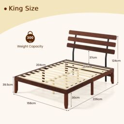 Costway King Size Bed Frame Solid Wood Platform Bed w/Retro Headboard in Walnut - thumbnail 2