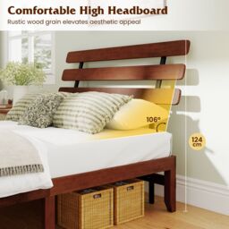 Costway King Size Bed Frame Solid Wood Platform Bed w/Retro Headboard in Walnut - thumbnail 7