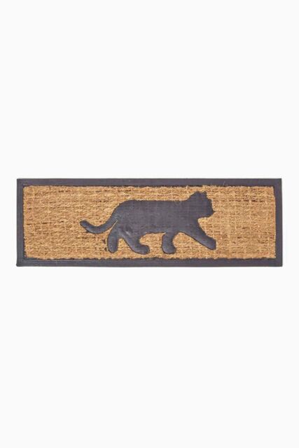 Homescapes Black Cat Silhouette Non-Slip Coir Doormat - Size: 25 cm x 75 cm - image 1