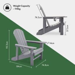 VonHaus Westport Reclining HDPE Adirondack Garden Chair in Grey - Size: 1 Pack - thumbnail 8