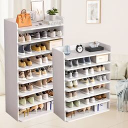 VOGREX Shoes Storage Rack Standing Shelf Self Organiser Shelves Unit Footwear Cabinet in White - thumbnail 7