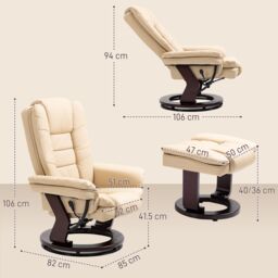 HOMCOM Swivel Manual Recliner & Footrest Set PU Leather Lounge Chair Beige - thumbnail 3