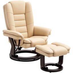 HOMCOM Swivel Manual Recliner & Footrest Set PU Leather Lounge Chair Beige - thumbnail 2