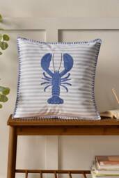 Catherine Lansfield 'Lobster' Embroidered Cushion in Blue - Size: 45 cm x 45 cm - thumbnail 1